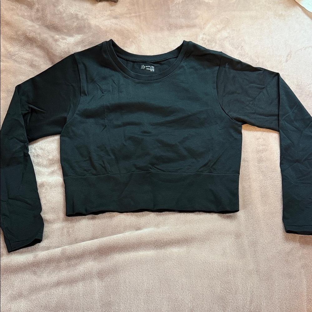 aerie Black Cropped Crewneck Long Sleeve Top